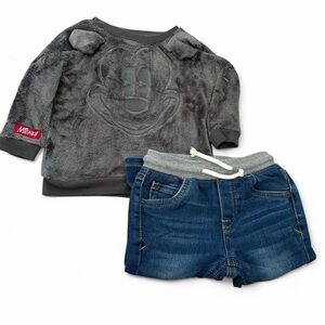 Disney Mickey fuzzy sweatshirt and skinny jeans outfit bundle unisex 12M